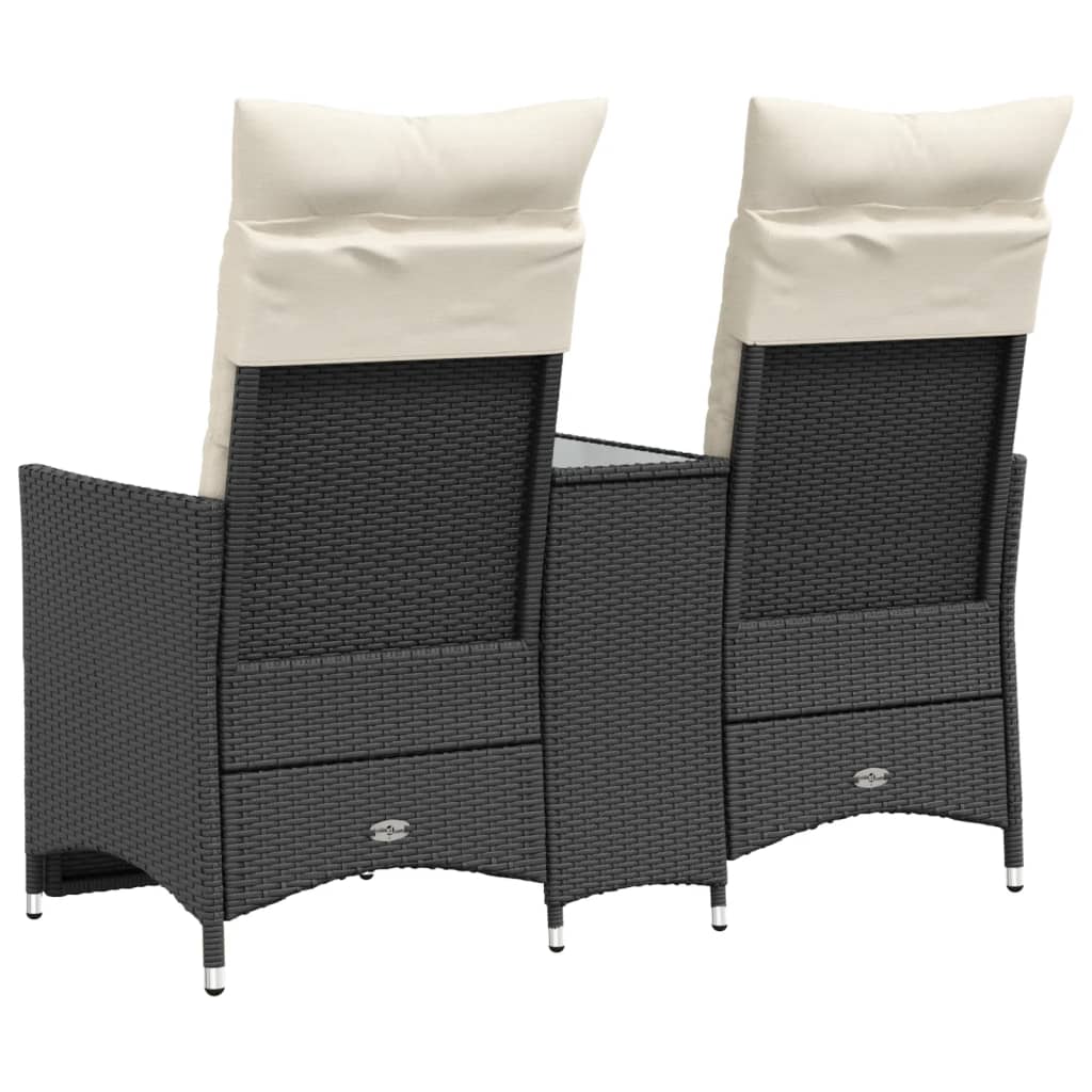vidaXL Rozkładana sofa ogrodowa dla 2 os., ze stolikiem, czarna