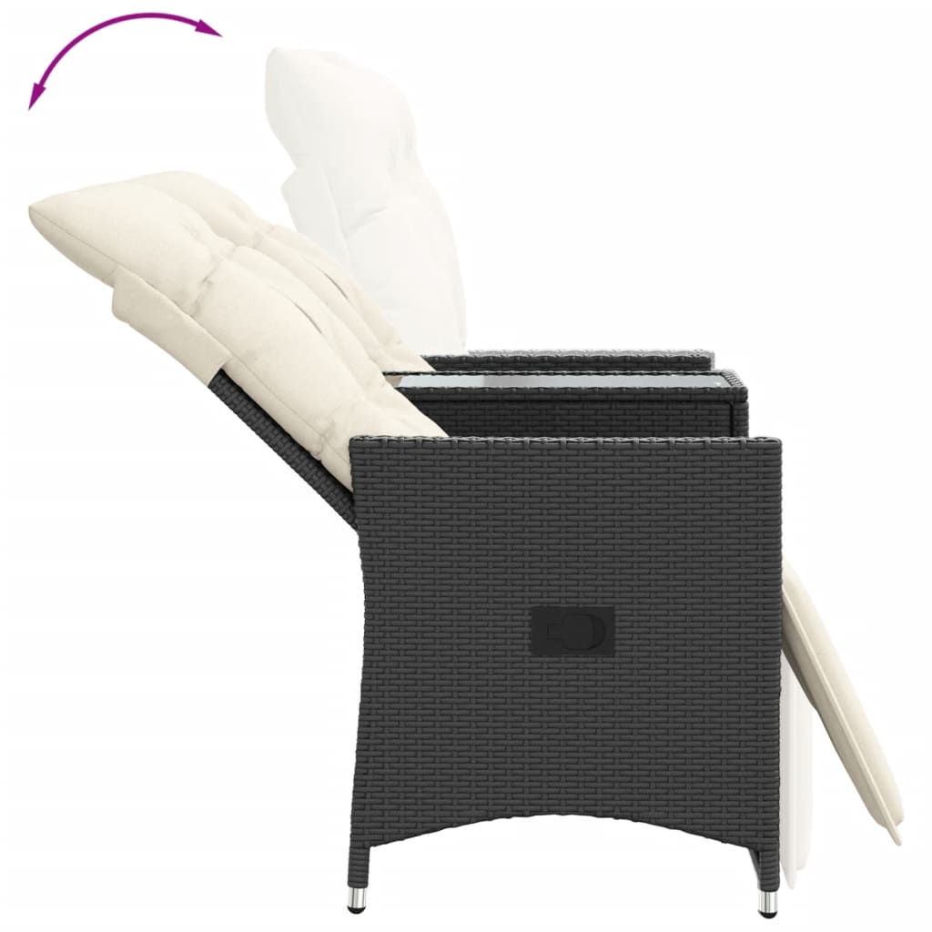 vidaXL Rozkładana sofa ogrodowa dla 2 os., ze stolikiem, czarna