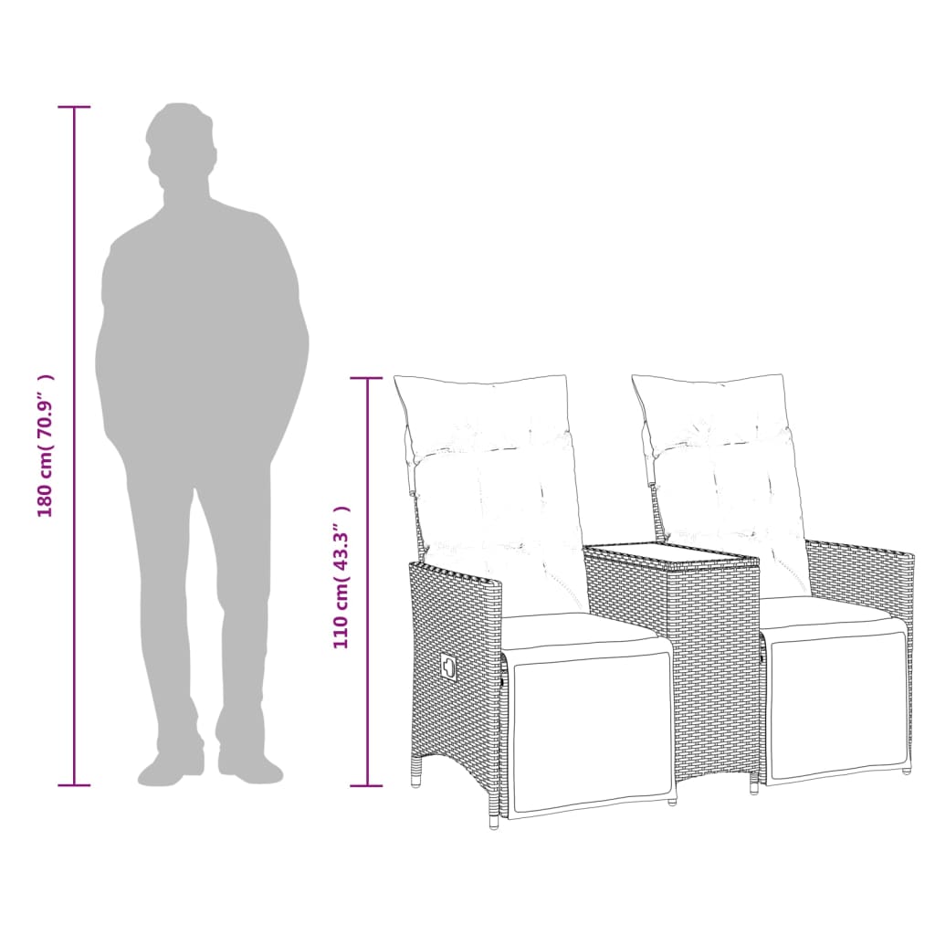 vidaXL Rozkładana sofa ogrodowa dla 2 os., ze stolikiem, czarna