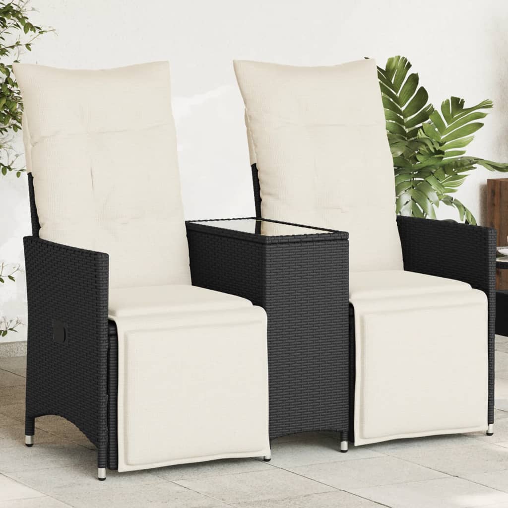 vidaXL Rozkładana sofa ogrodowa dla 2 os., ze stolikiem, czarna