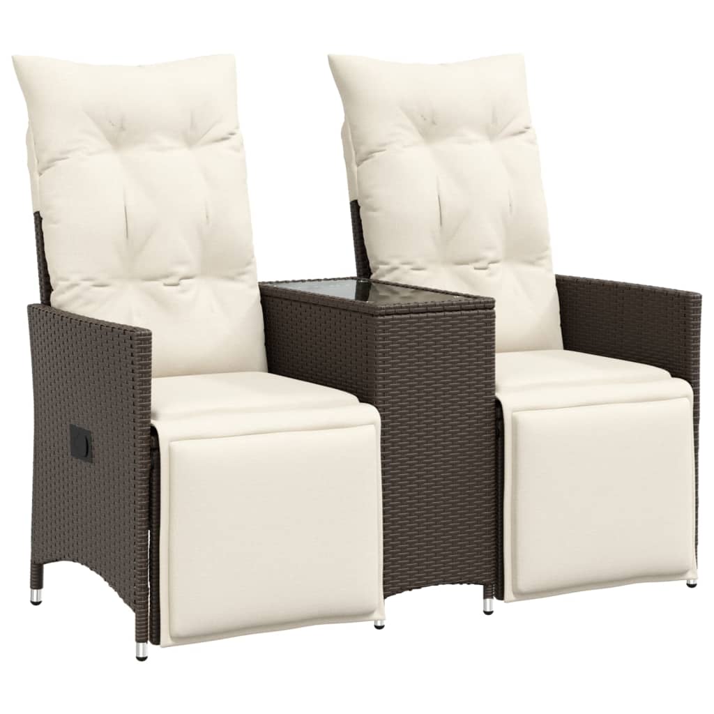 vidaXL Rozkładana sofa ogrodowa ze stolikiem, 2-os., brąz, rattan PE