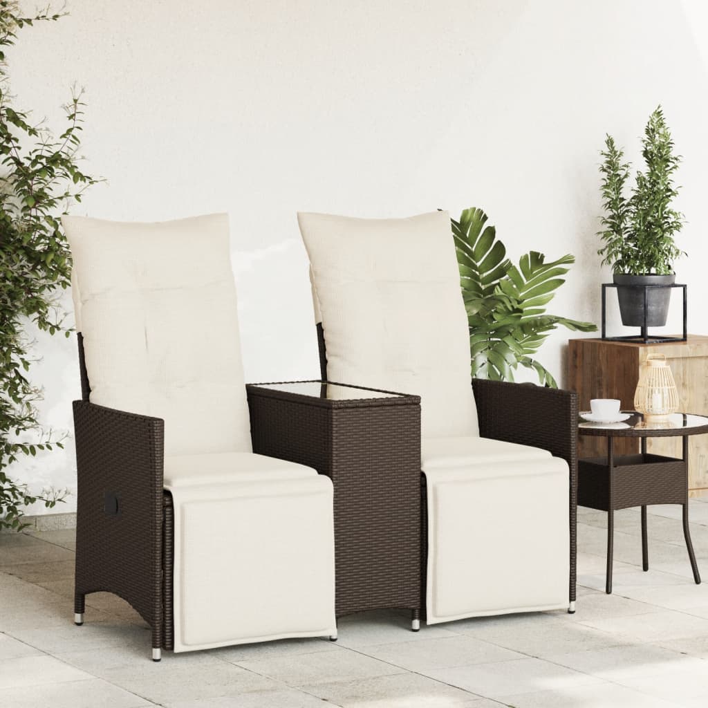 vidaXL Rozkładana sofa ogrodowa ze stolikiem, 2-os., brąz, rattan PE