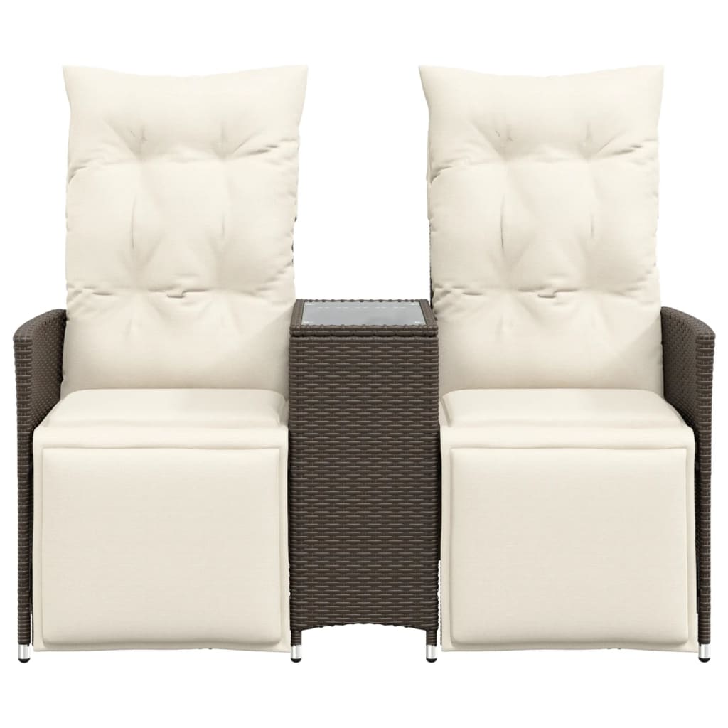 vidaXL Rozkładana sofa ogrodowa ze stolikiem, 2-os., brąz, rattan PE