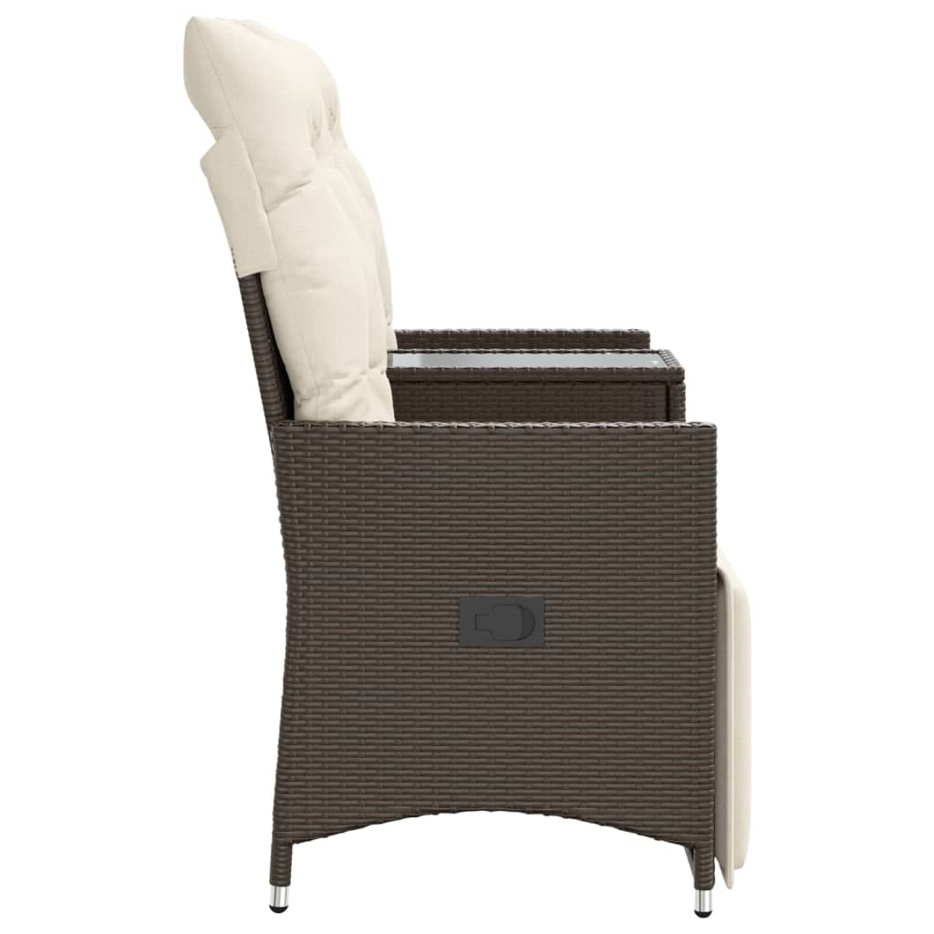 vidaXL Rozkładana sofa ogrodowa ze stolikiem, 2-os., brąz, rattan PE