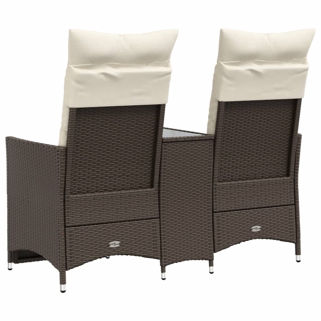 vidaXL Rozkładana sofa ogrodowa ze stolikiem, 2-os., brąz, rattan PE