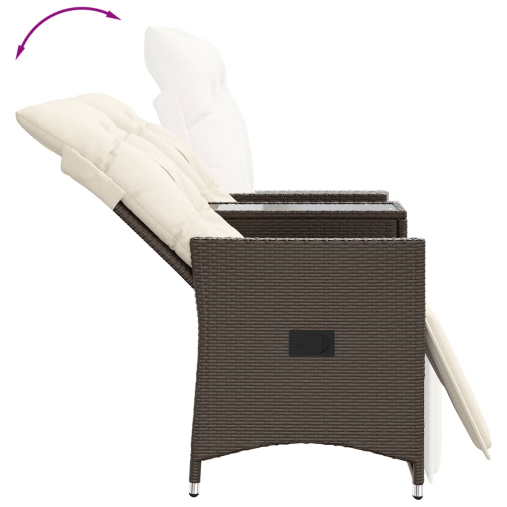 vidaXL Rozkładana sofa ogrodowa ze stolikiem, 2-os., brąz, rattan PE