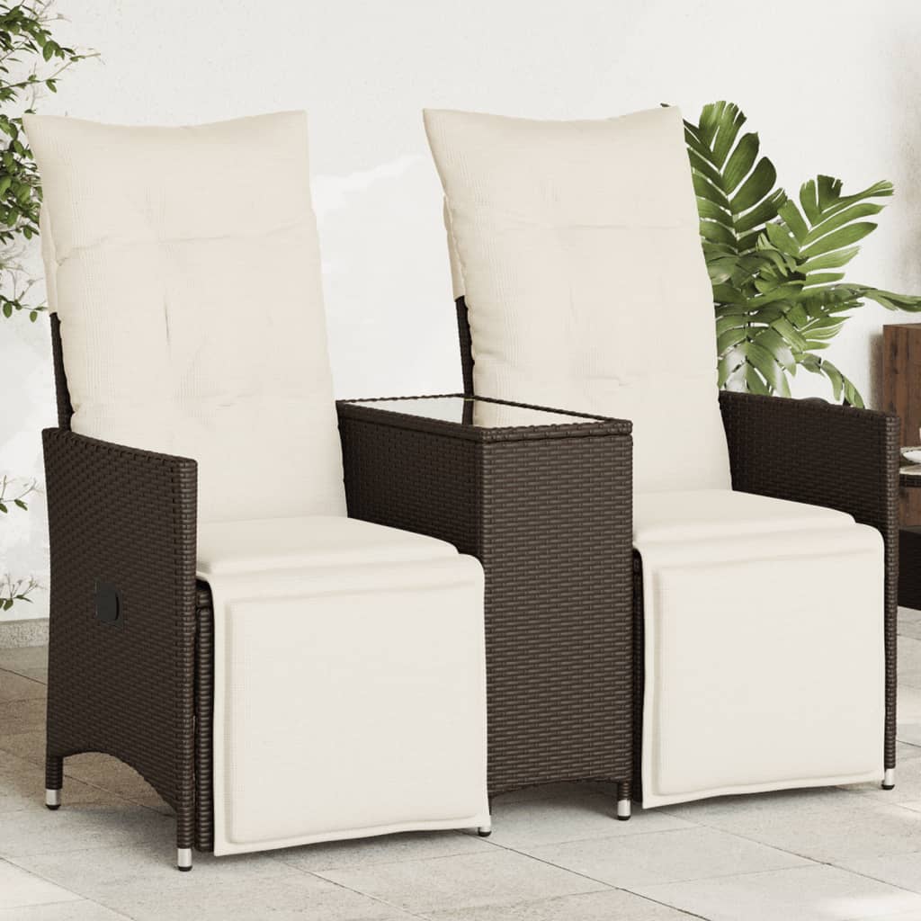 vidaXL Rozkładana sofa ogrodowa ze stolikiem, 2-os., brąz, rattan PE