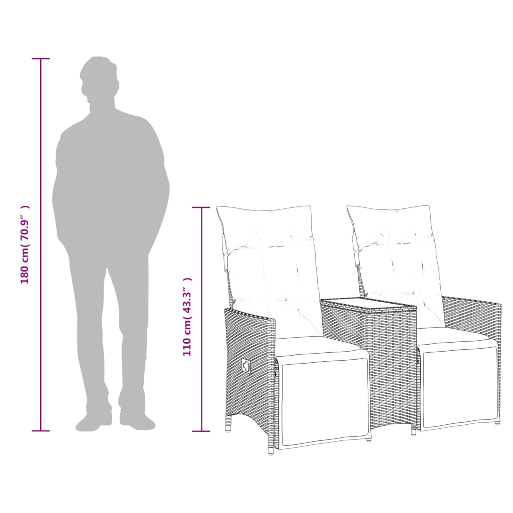 vidaXL Rozkładana sofa ogrodowa dla 2 os., ze stolikiem, szara