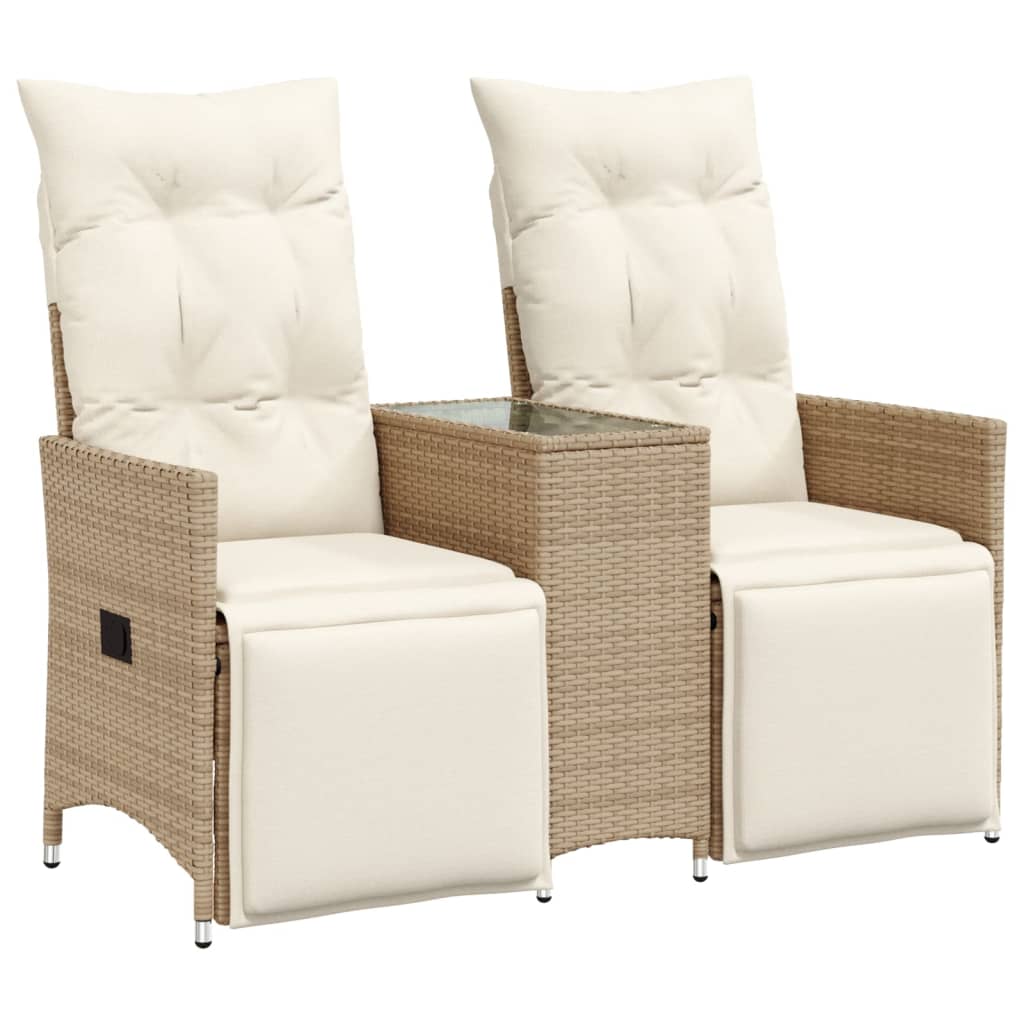 vidaXL Rozkładana sofa ogrodowa ze stolikiem, 2-os., beż, rattan PE