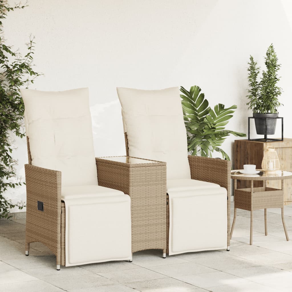vidaXL Rozkładana sofa ogrodowa ze stolikiem, 2-os., beż, rattan PE