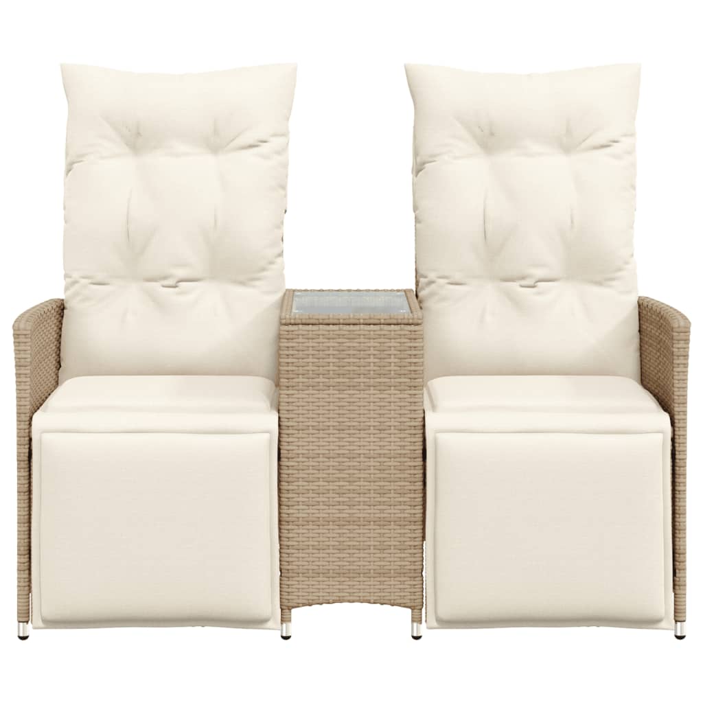 vidaXL Rozkładana sofa ogrodowa ze stolikiem, 2-os., beż, rattan PE