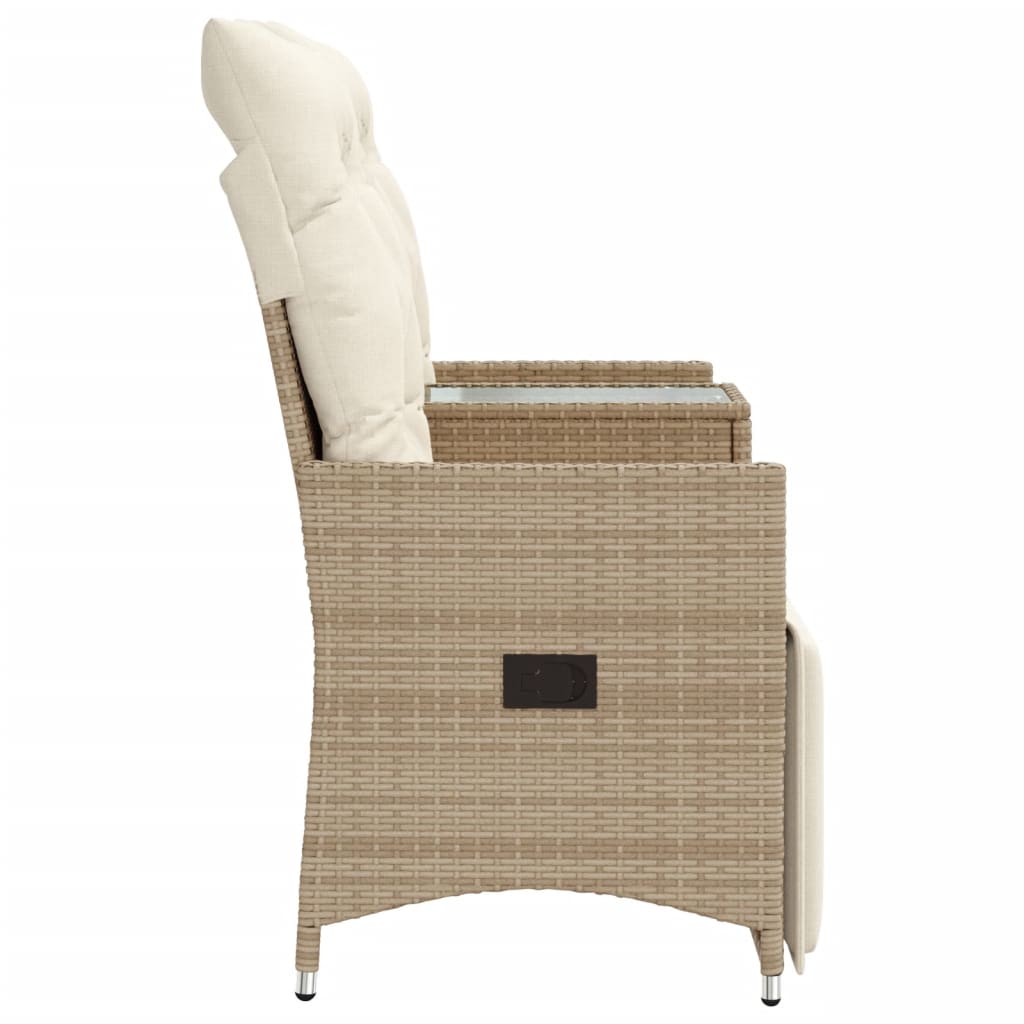 vidaXL Rozkładana sofa ogrodowa ze stolikiem, 2-os., beż, rattan PE