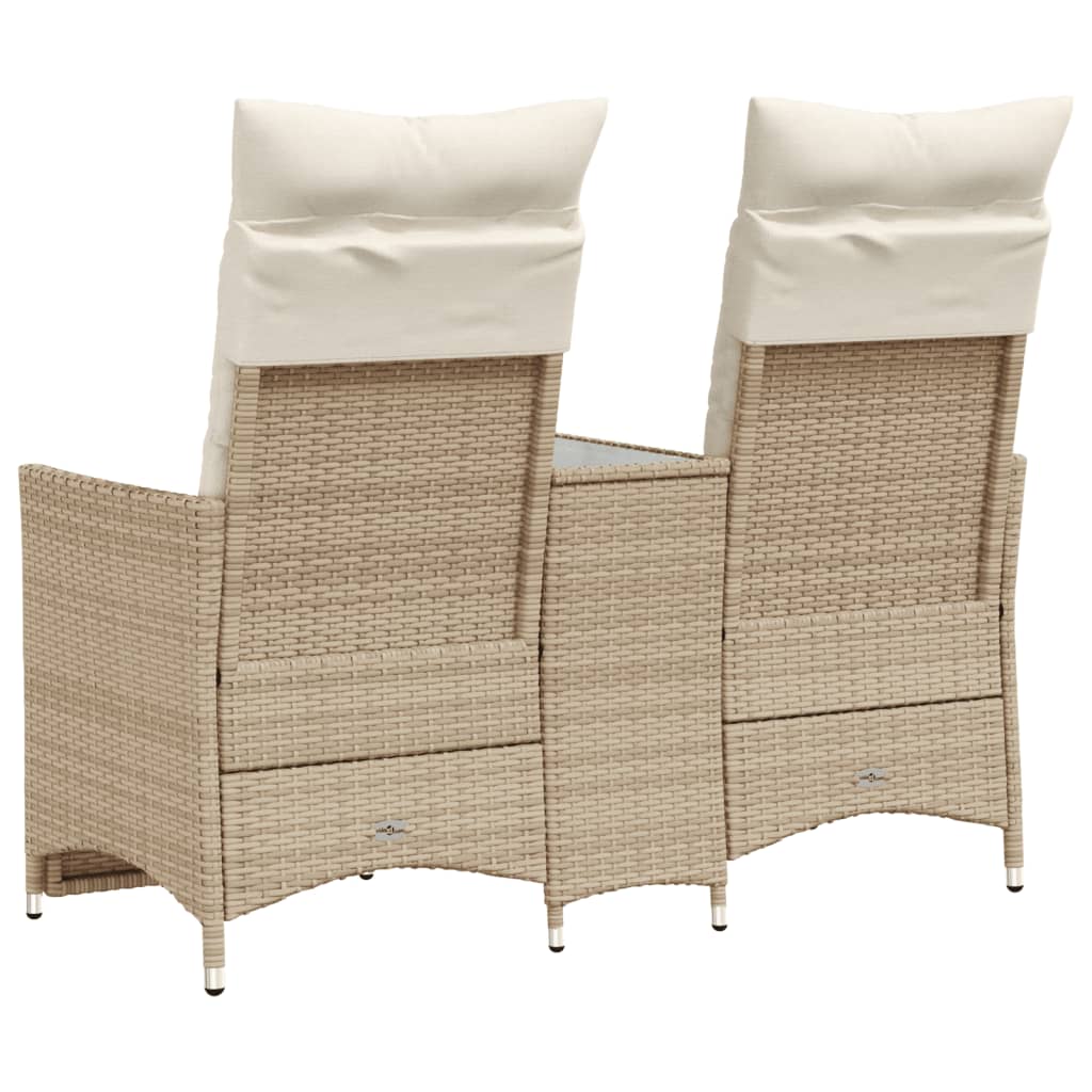 vidaXL Rozkładana sofa ogrodowa ze stolikiem, 2-os., beż, rattan PE