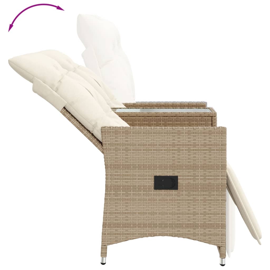 vidaXL Rozkładana sofa ogrodowa ze stolikiem, 2-os., beż, rattan PE
