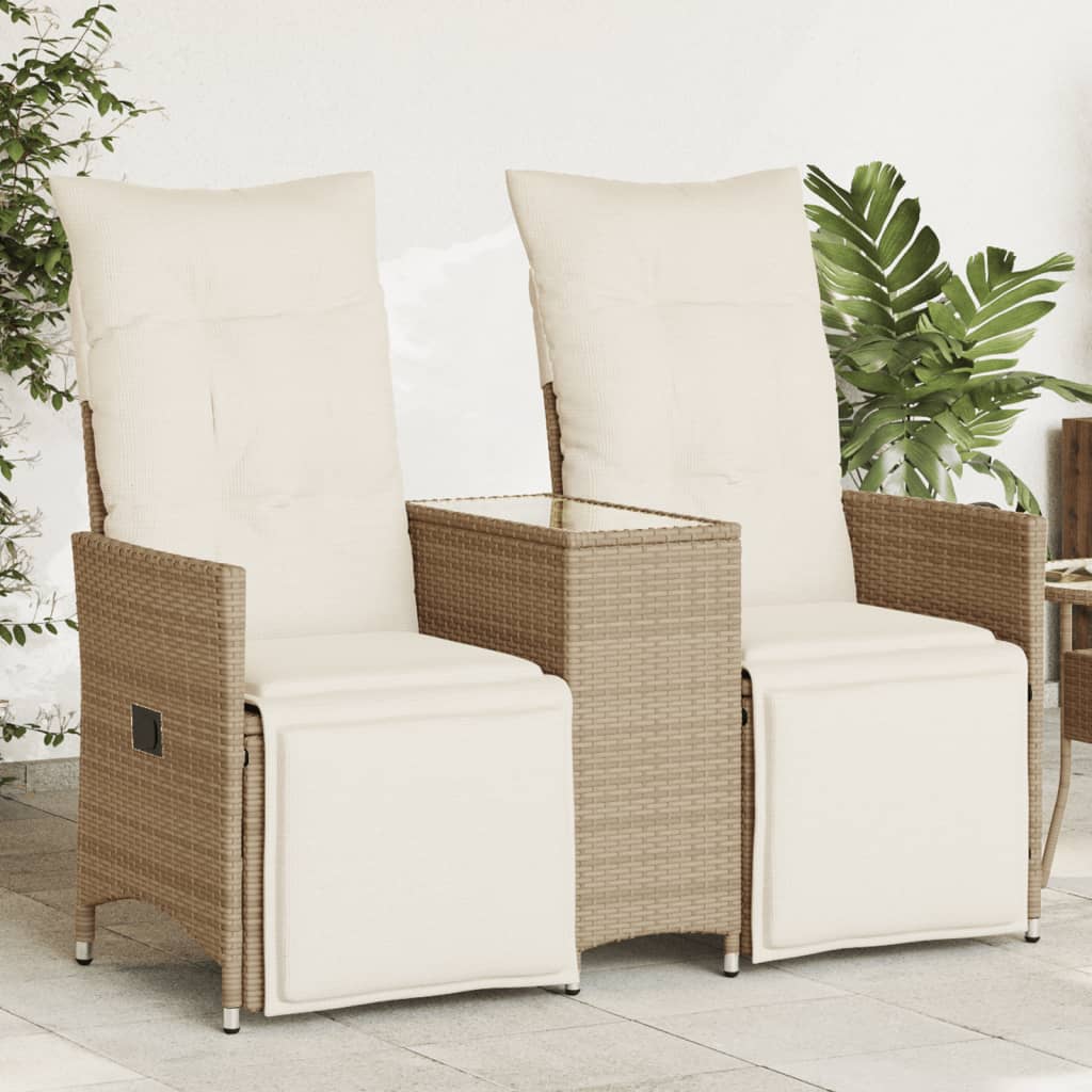 vidaXL Rozkładana sofa ogrodowa ze stolikiem, 2-os., beż, rattan PE