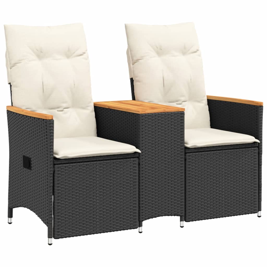 vidaXL Rozkładana sofa ogrodowa dla 2 os., ze stolikiem, czarna