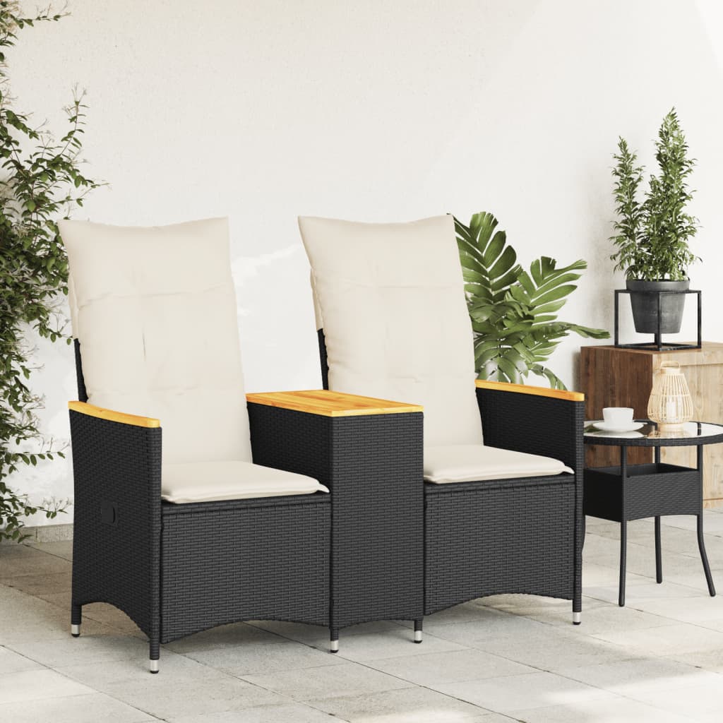 vidaXL Rozkładana sofa ogrodowa dla 2 os., ze stolikiem, czarna