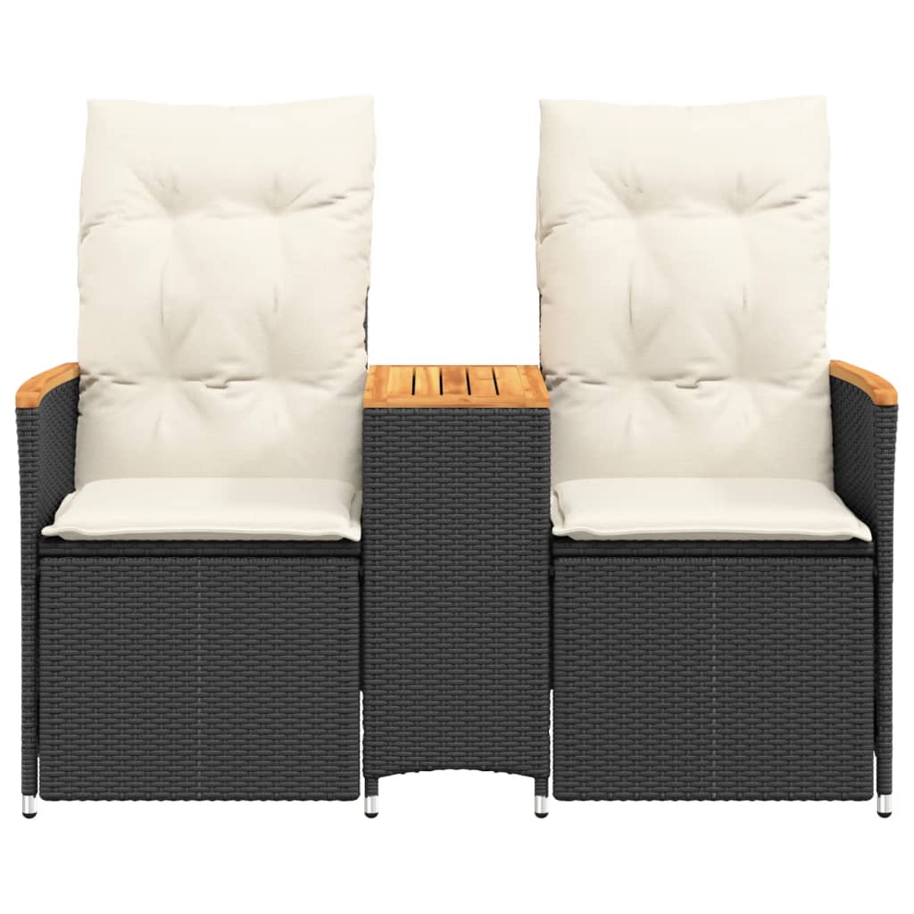 vidaXL Rozkładana sofa ogrodowa dla 2 os., ze stolikiem, czarna