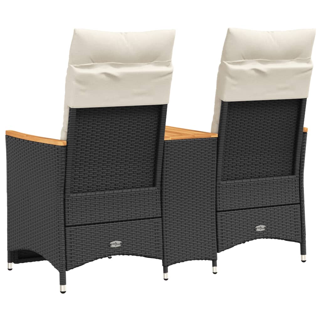 vidaXL Rozkładana sofa ogrodowa dla 2 os., ze stolikiem, czarna