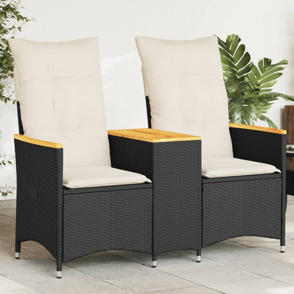 vidaXL Rozkładana sofa ogrodowa dla 2 os., ze stolikiem, czarna