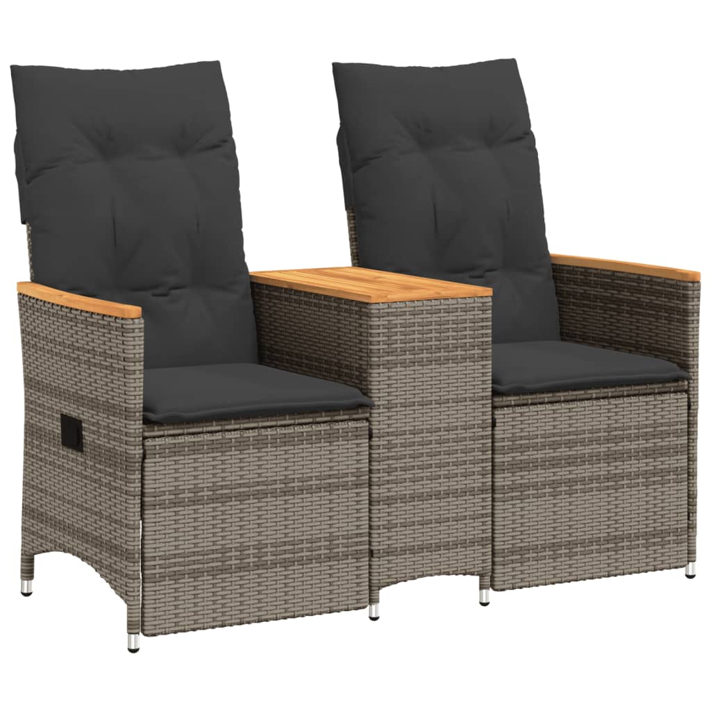 vidaXL Rozkładana sofa ogrodowa ze stolikiem, 2-os., szara, rattan PE