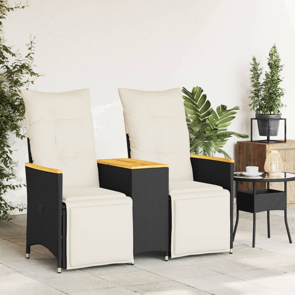 vidaXL Rozkładana sofa ogrodowa dla 2 os., ze stolikiem, czarna