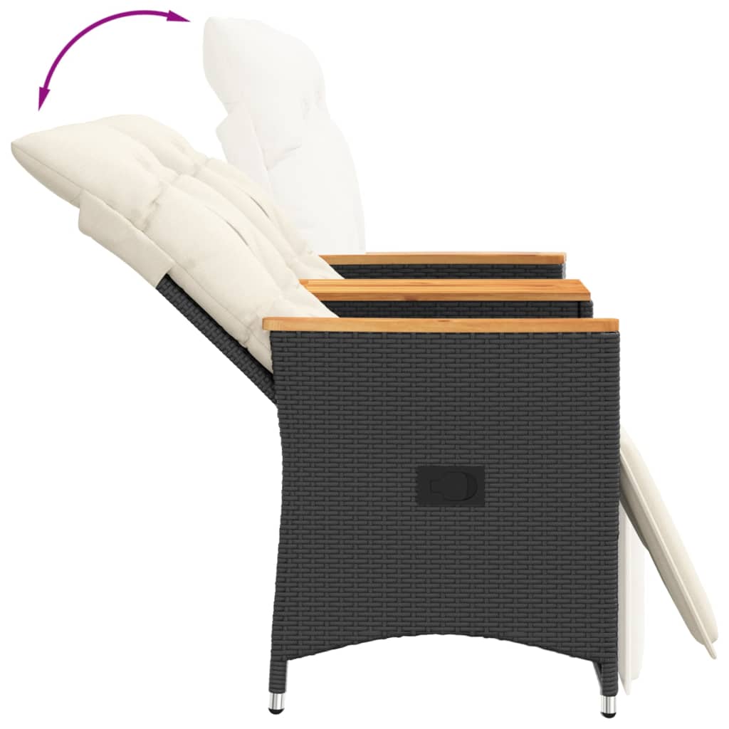 vidaXL Rozkładana sofa ogrodowa dla 2 os., ze stolikiem, czarna