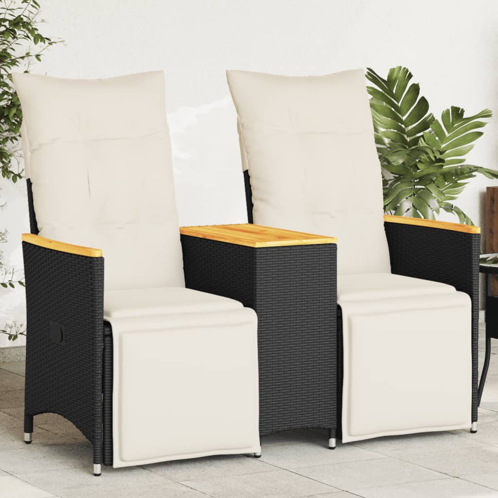 vidaXL Rozkładana sofa ogrodowa dla 2 os., ze stolikiem, czarna