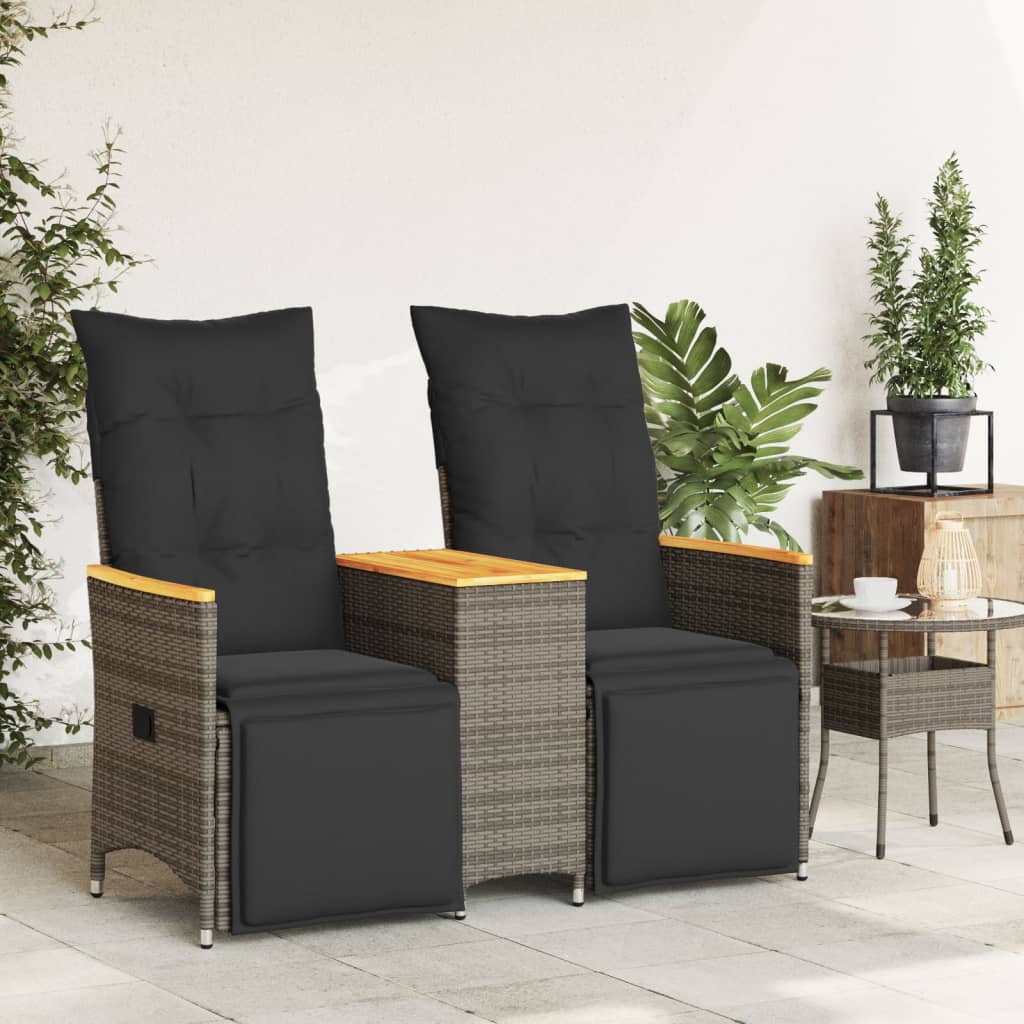 vidaXL Rozkładana sofa ogrodowa dla 2 os., ze stolikiem, szara