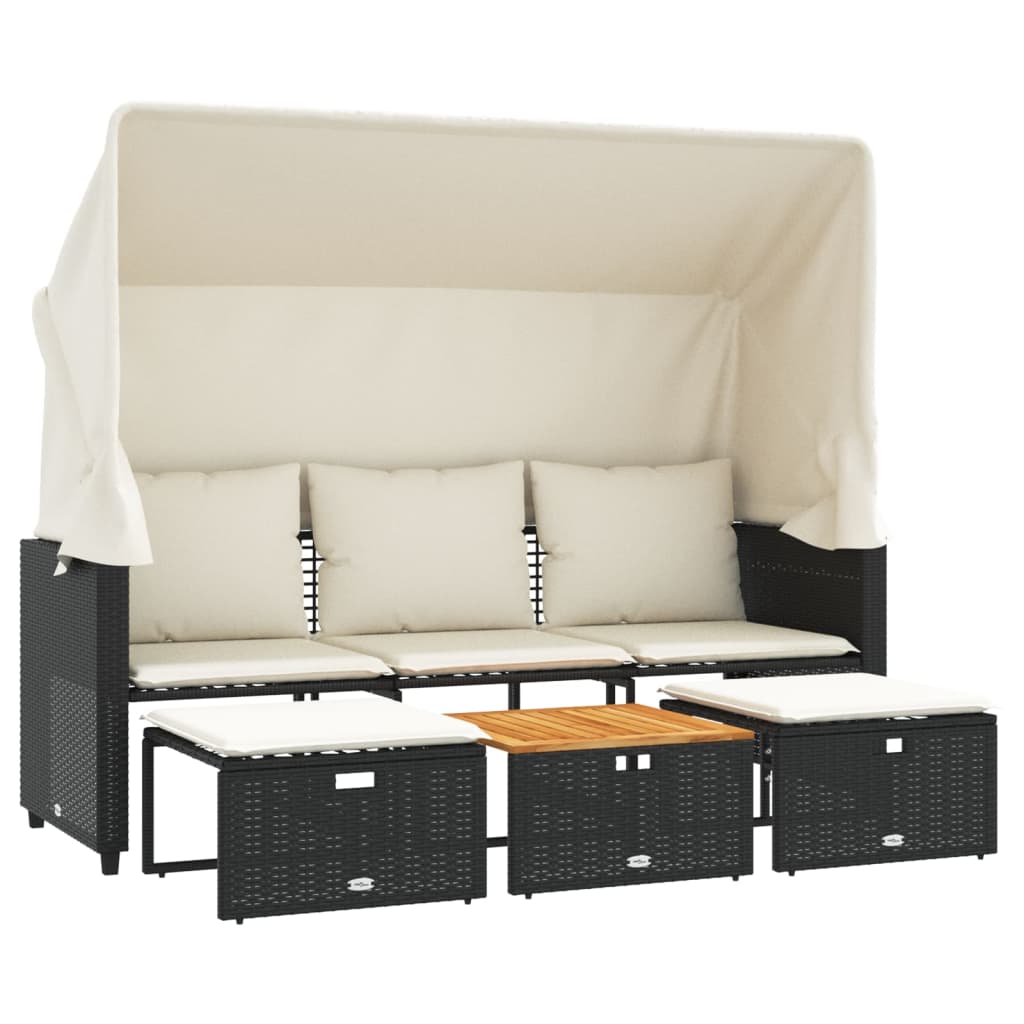 vidaXL 3-os. sofa ogrodowa z baldachimem i podnóżkami, czarna