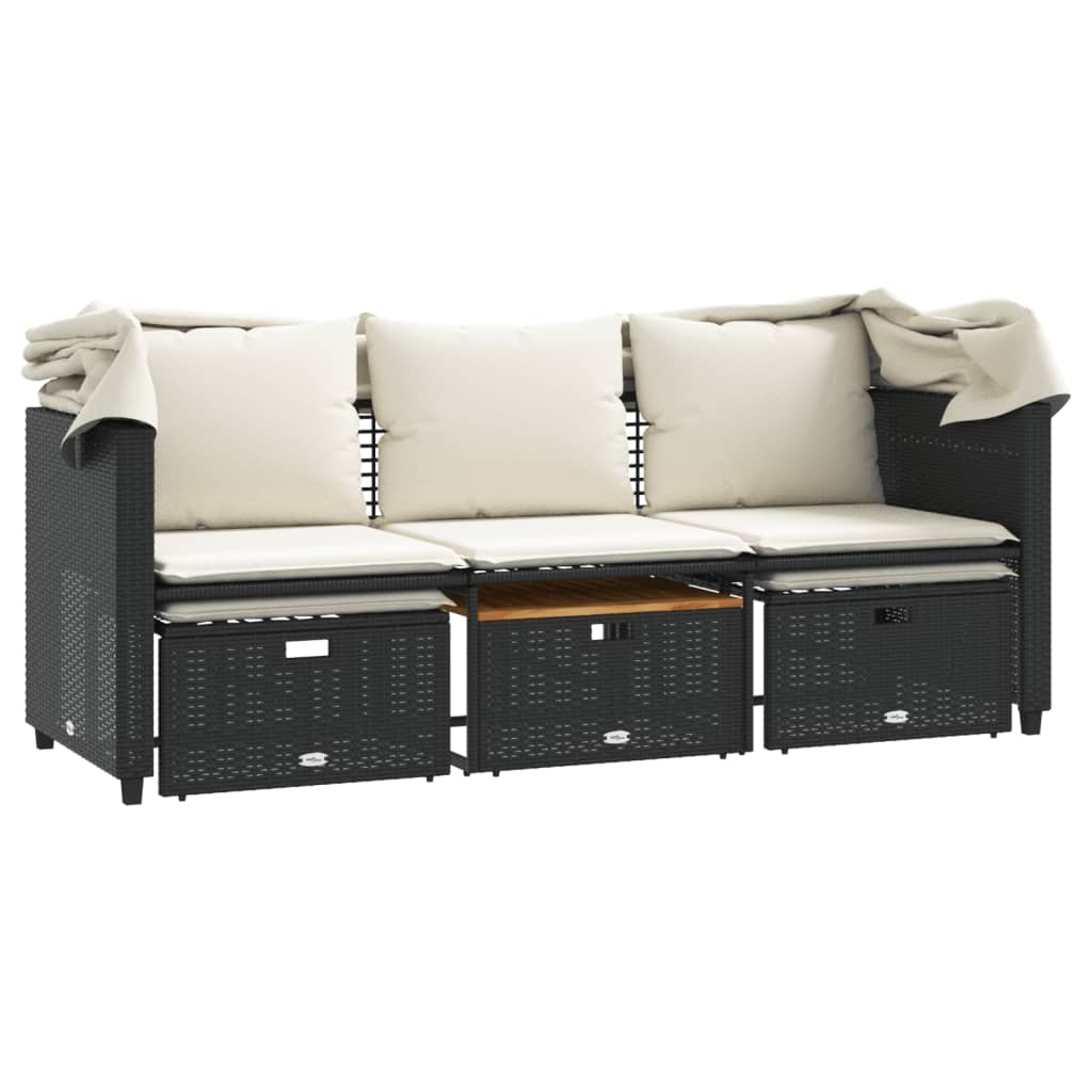 vidaXL 3-os. sofa ogrodowa z baldachimem i podnóżkami, czarna