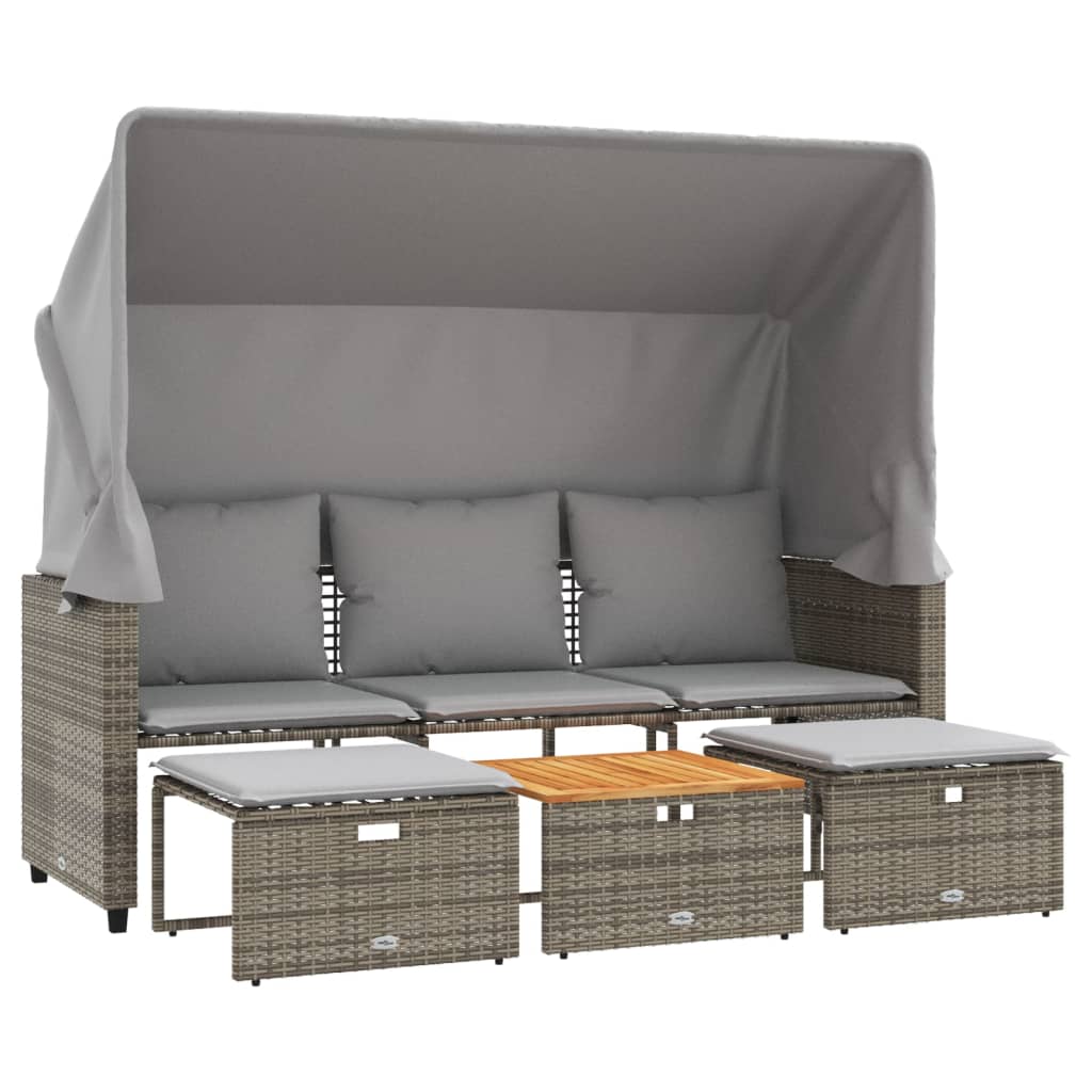 vidaXL 3-os. sofa ogrodowa z baldachimem i podnóżkami, szara