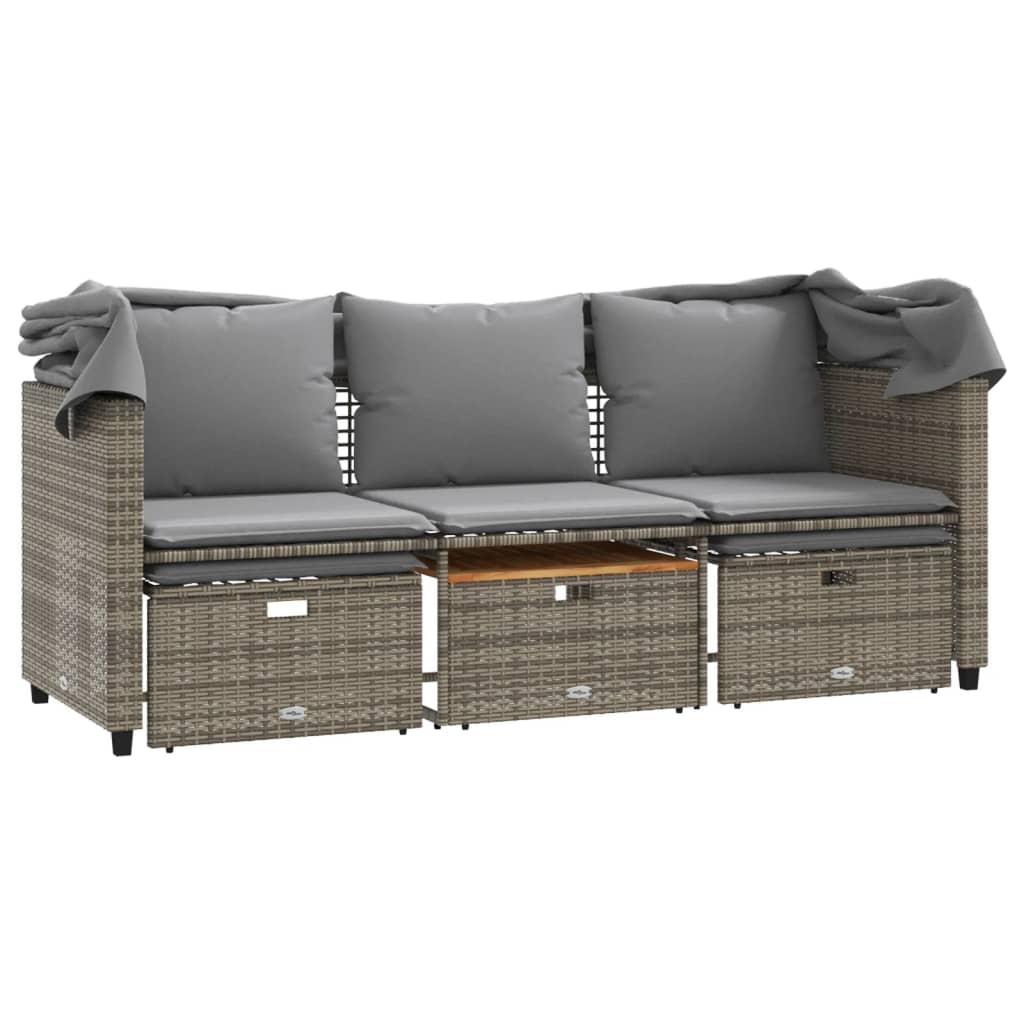 vidaXL 3-os. sofa ogrodowa z baldachimem i podnóżkami, szara