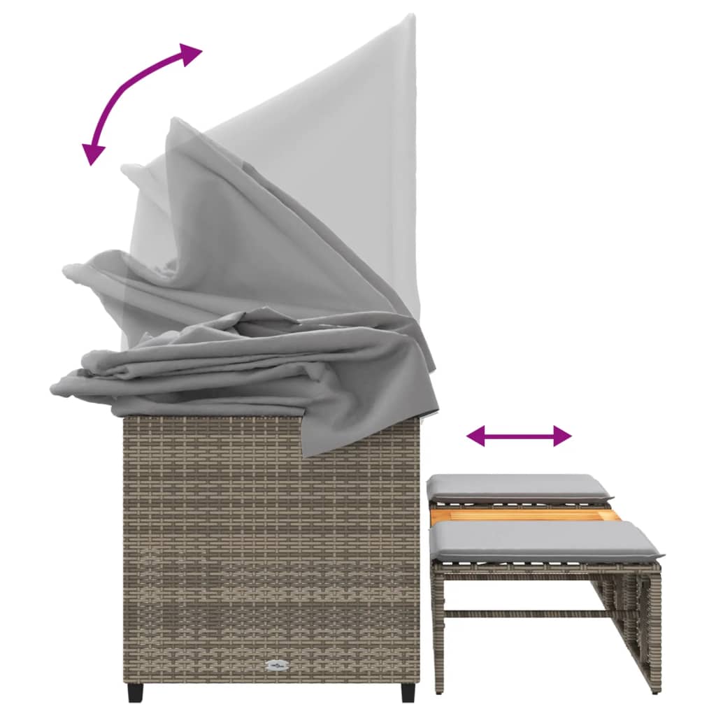 vidaXL 3-os. sofa ogrodowa z baldachimem i podnóżkami, szara