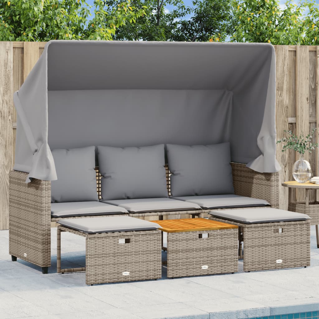 vidaXL 3-os. sofa ogrodowa z baldachimem i podnóżkami, szara