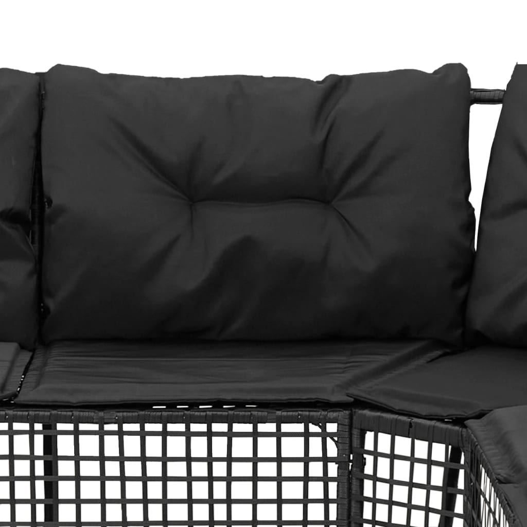 vidaXL Narożna sofa ogrodowa z poduszkami i podnóżkiem, polirattan