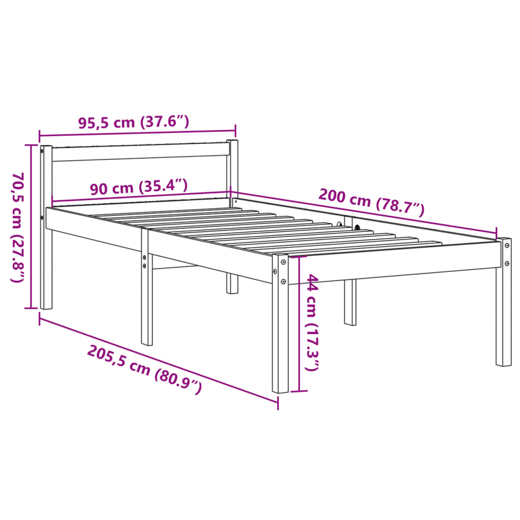 vidaXL Łóżko dla seniora, woskowy brąz, 90x200 cm, lite drewno sosnowe
