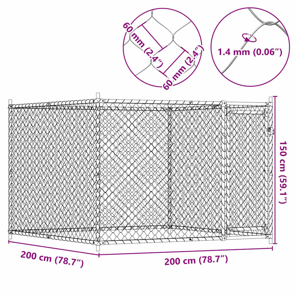 vidaXL Klatka dla psa, z drzwiami, szara, 2x2x1,5 m, stal
