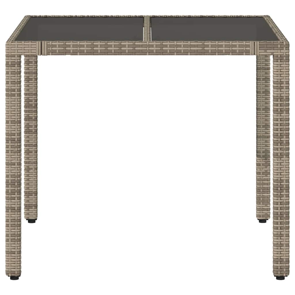 vidaXL Stół ogrodowy ze szklanym blatem, szary, 90x90x75 cm, rattan PE
