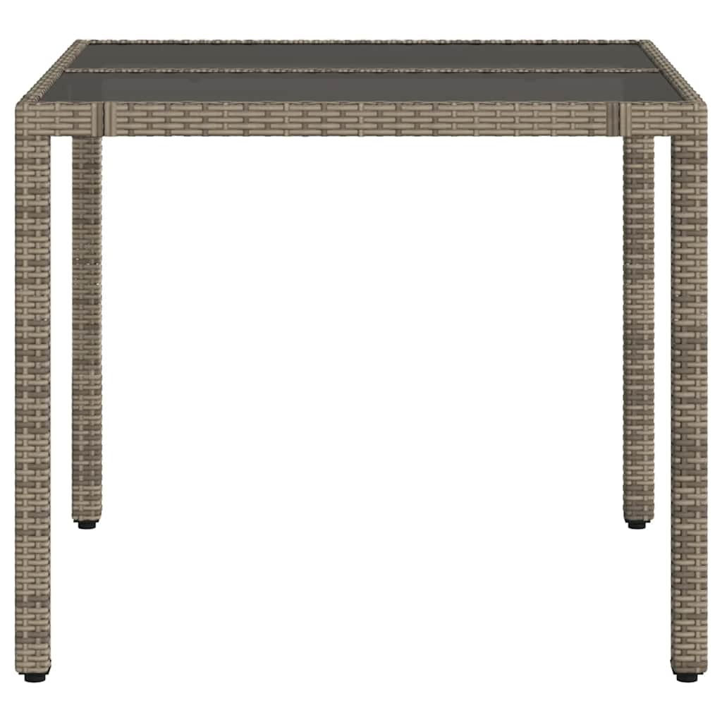 vidaXL Stół ogrodowy ze szklanym blatem, szary, 90x90x75 cm, rattan PE