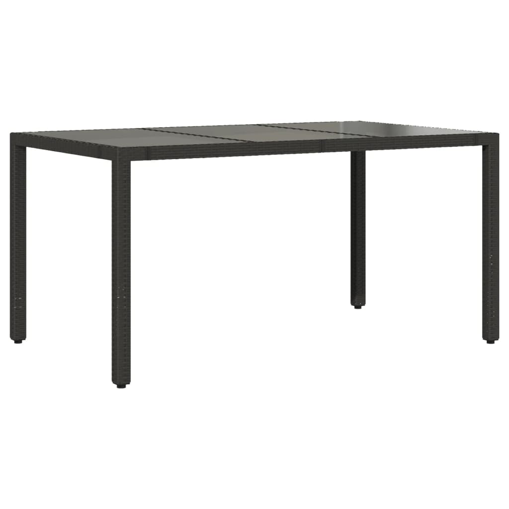 vidaXL Stół ogrodowy ze szklanym blatem, czarny, 150x90x75cm rattan PE