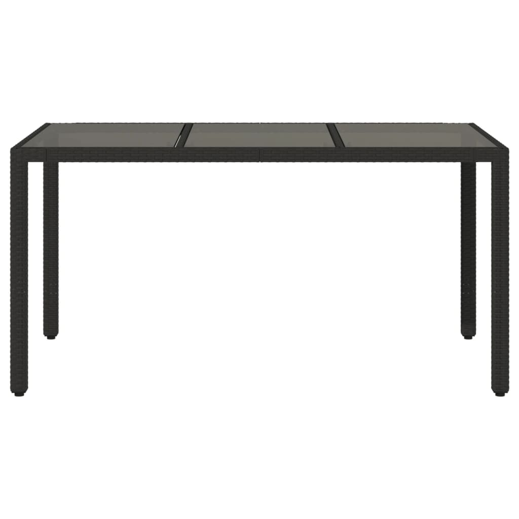 vidaXL Stół ogrodowy ze szklanym blatem, czarny, 150x90x75cm rattan PE