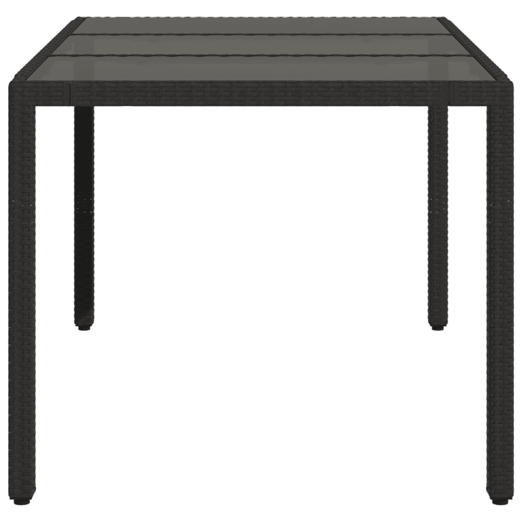 vidaXL Stół ogrodowy ze szklanym blatem, czarny, 150x90x75cm rattan PE
