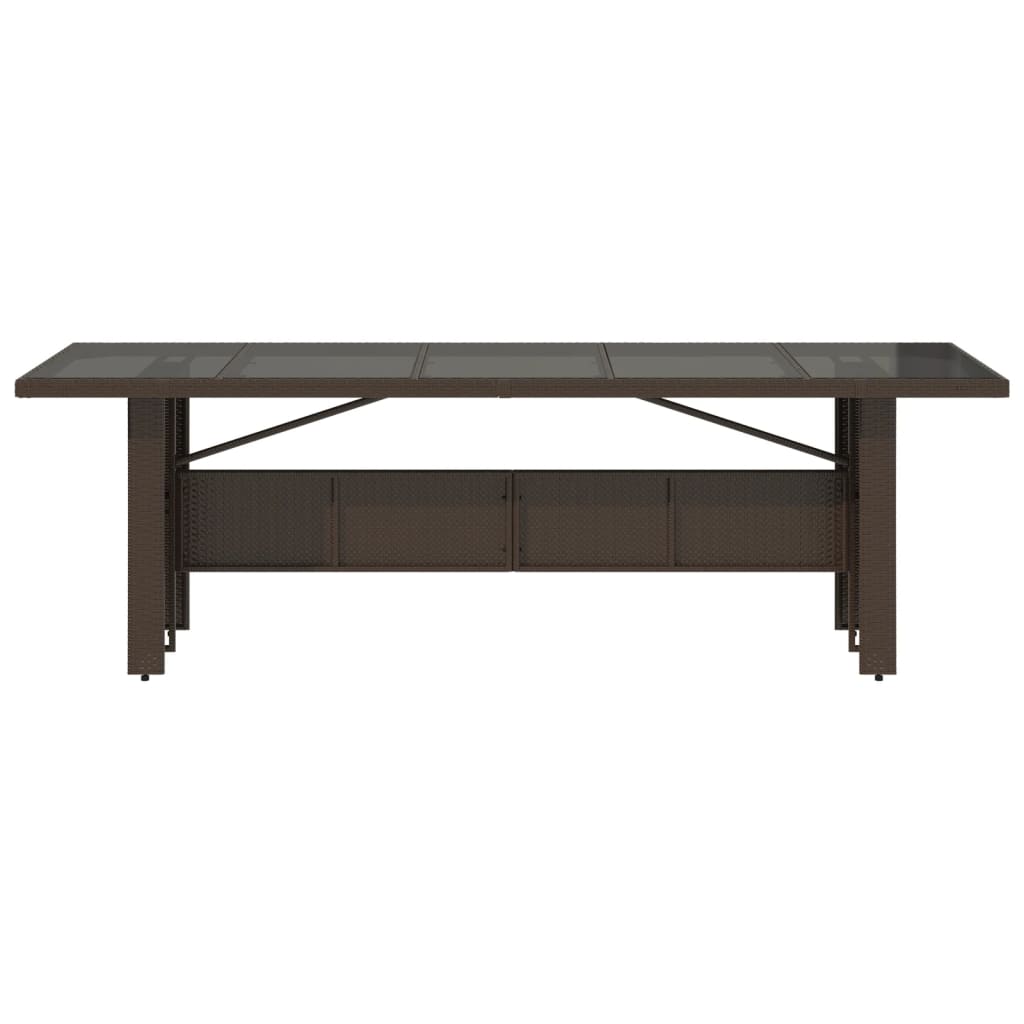 vidaXL Stół ogrodowy ze szklanym blatem, brąz, 240x90x75cm, polirattan