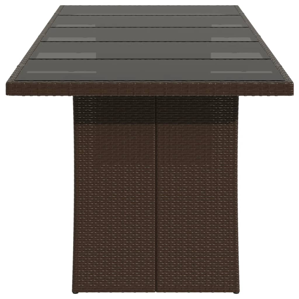 vidaXL Stół ogrodowy ze szklanym blatem, brąz, 240x90x75cm, polirattan