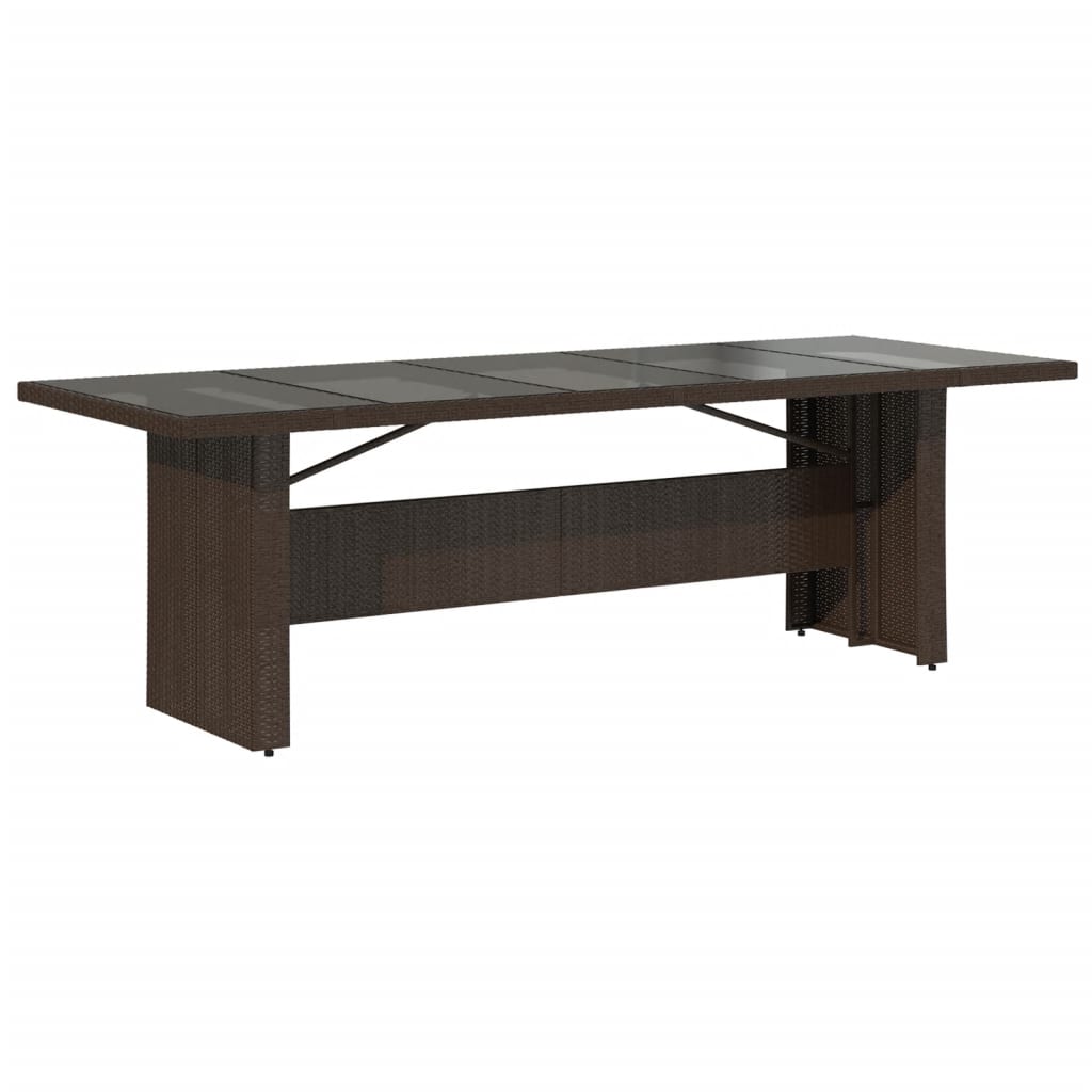 vidaXL Stół ogrodowy ze szklanym blatem, brąz, 240x90x75cm, polirattan