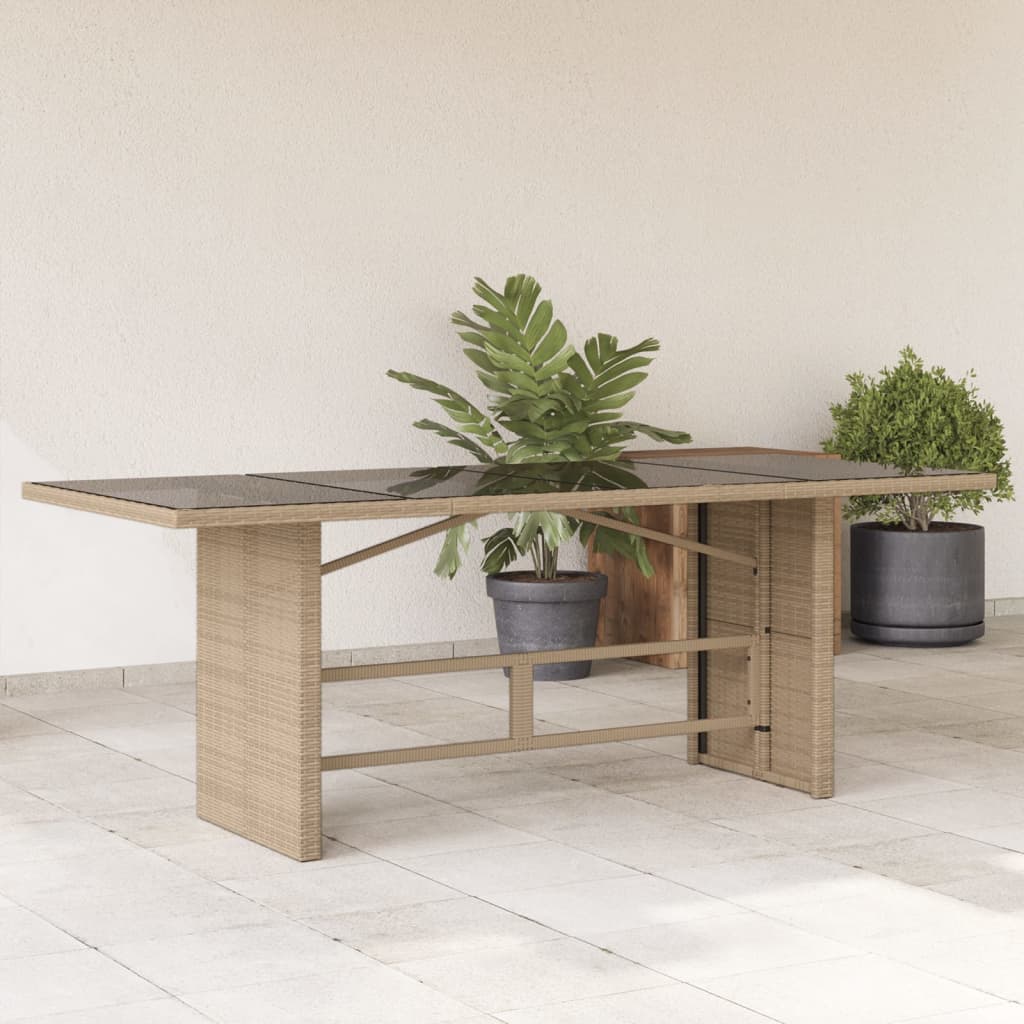 vidaXL Stół ogrodowy ze szklanym blatem, beż, 190x80x75 cm, polirattan