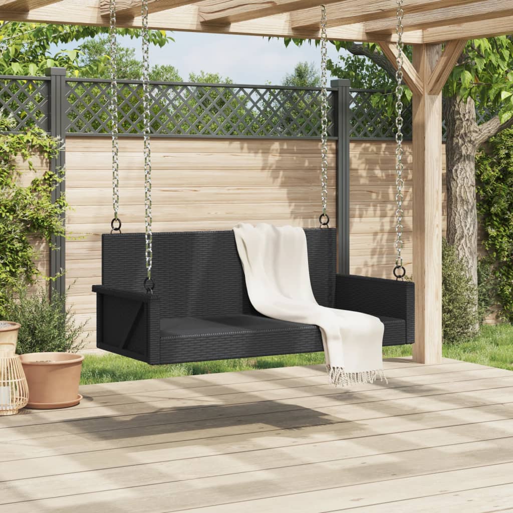 vidaXL Ławka bujana, czarna, 119x56x48 cm, polirattan