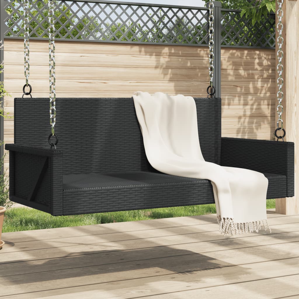 vidaXL Ławka bujana, czarna, 119x56x48 cm, polirattan