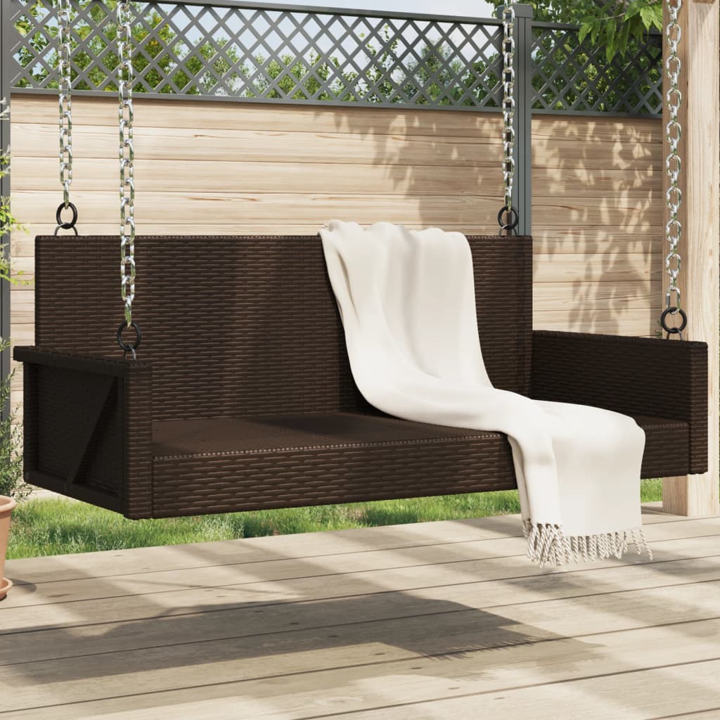 vidaXL Ławka bujana, brązowa, 119x56x48 cm, polirattan